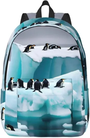 Penguins On The Iceberg Canvas Backpack For Men Women,Casual Rucksack Backpack, Laptop College Hiking Travel Bag
