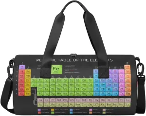 Periodic Table Of Elements With Atoms Sports Duffel Bag, Gym Tote Bag Waterproof Weekender Travel Bag for Overnight Travel Luggage Workout Women Men