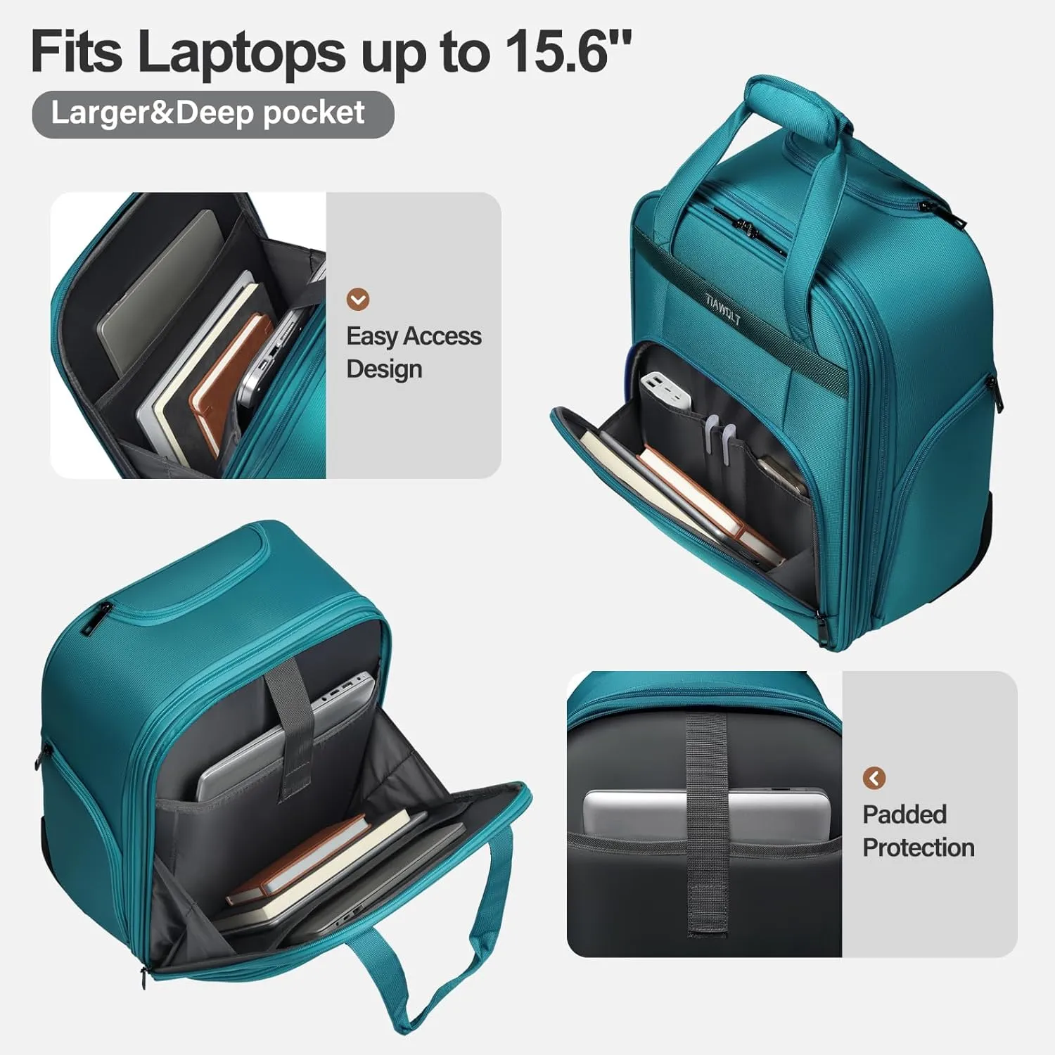 Personal Item 16-Inch Underseat Carry on Luggage With Wheels Lightweight Wheeled Underseater under seat bags for airplanes Upright 2 Wheel,Boy and Girl,Teal Green