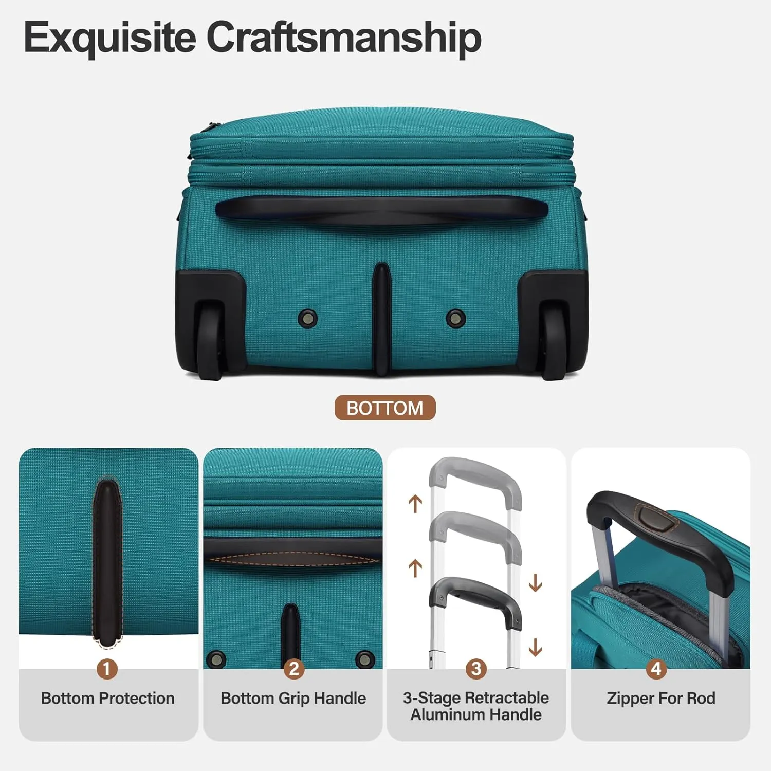 Personal Item 16-Inch Underseat Carry on Luggage With Wheels Lightweight Wheeled Underseater under seat bags for airplanes Upright 2 Wheel,Boy and Girl,Teal Green