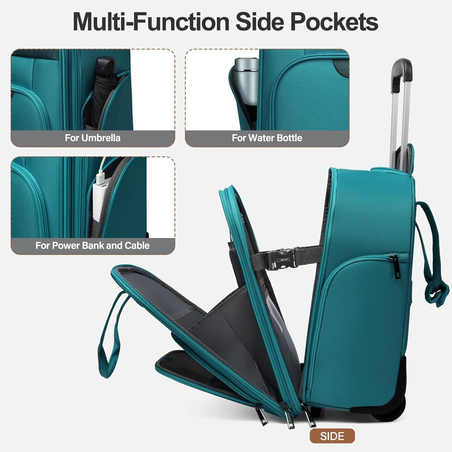 Personal Item 16-Inch Underseat Carry on Luggage With Wheels Lightweight Wheeled Underseater under seat bags for airplanes Upright 2 Wheel,Boy and Girl,Teal Green