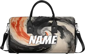 Personalized Abstract Ink Painting Travel Duffel Bag with Name, Custom Gym Sport Bag Chinese Retro Carry On Weekend Overnight Duffel Bag for Men Women