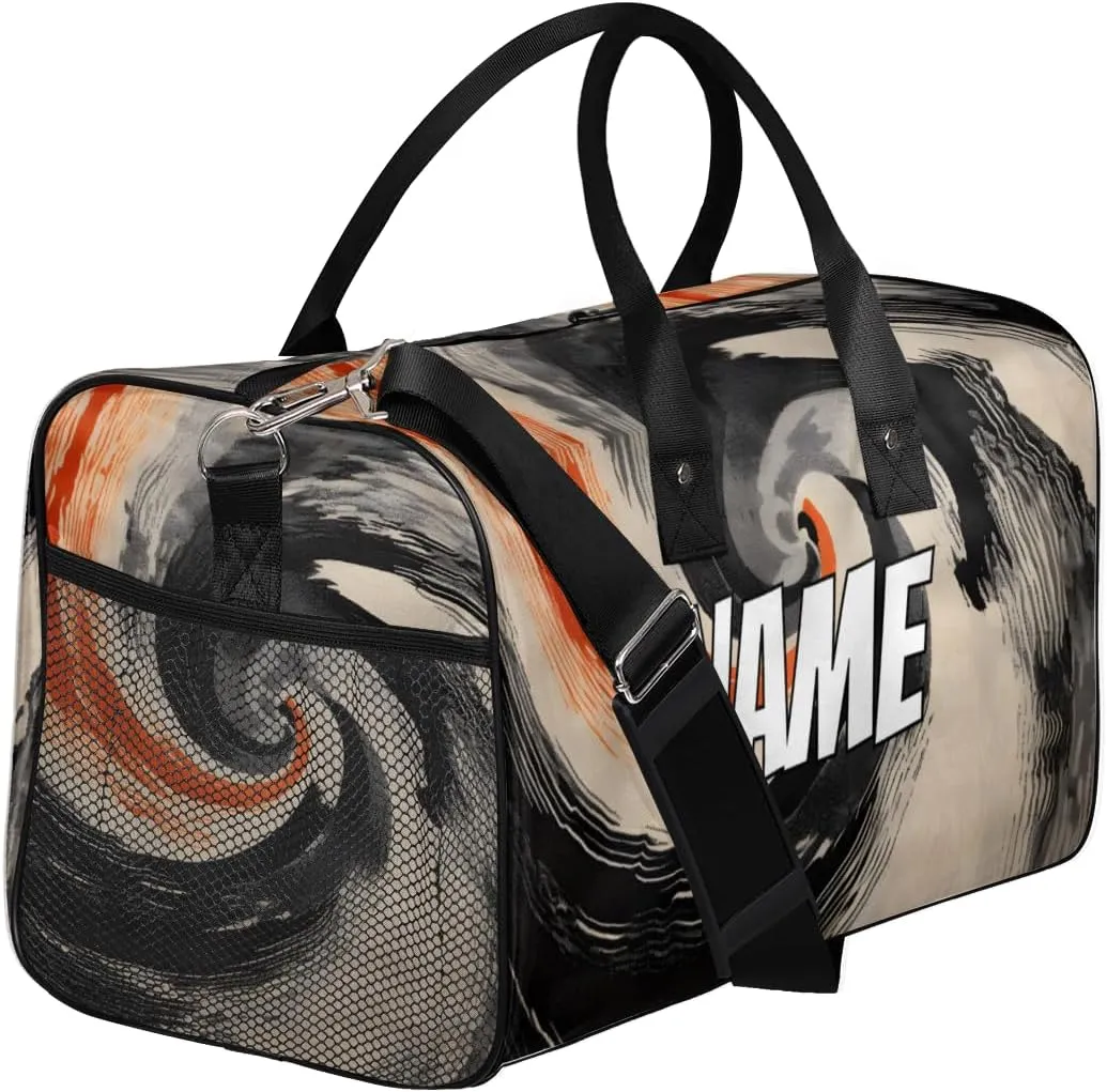 Personalized Abstract Ink Painting Travel Duffel Bag with Name, Custom Gym Sport Bag Chinese Retro Carry On Weekend Overnight Duffel Bag for Men Women