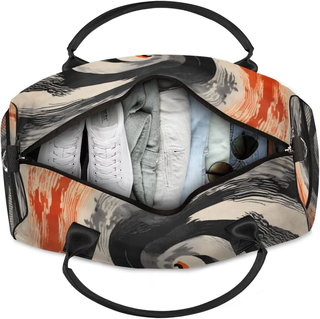 Personalized Abstract Ink Painting Travel Duffel Bag with Name, Custom Gym Sport Bag Chinese Retro Carry On Weekend Overnight Duffel Bag for Men Women