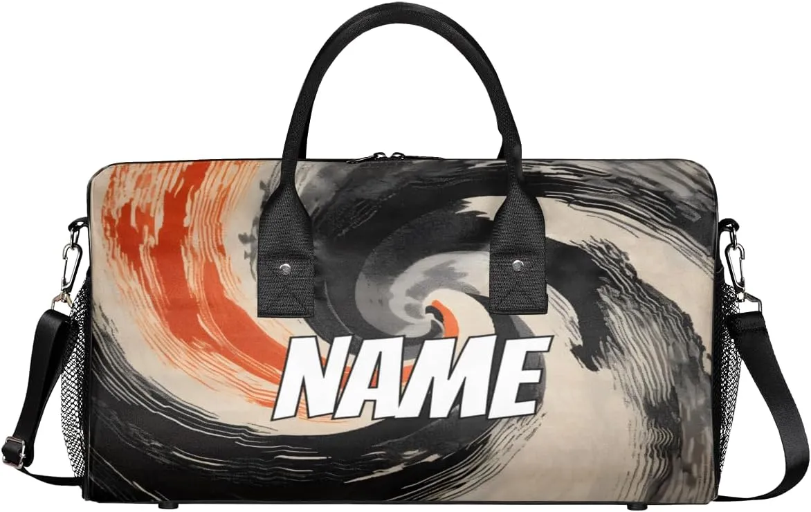 Personalized Abstract Ink Painting Travel Duffel Bag with Name, Custom Gym Sport Bag Chinese Retro Carry On Weekend Overnight Duffel Bag for Men Women