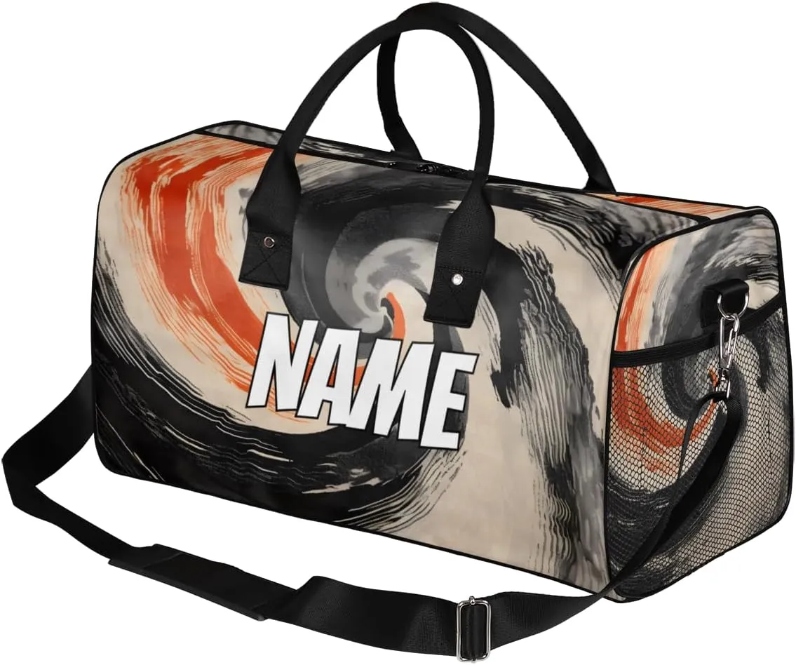 Personalized Abstract Ink Painting Travel Duffel Bag with Name, Custom Gym Sport Bag Chinese Retro Carry On Weekend Overnight Duffel Bag for Men Women
