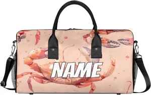 Personalized Animal Crab Travel Duffel Bag with Name, Custom Gym Sport Bag Coastal Animal Carry On Weekend Overnight Duffel Bag for Men Women
