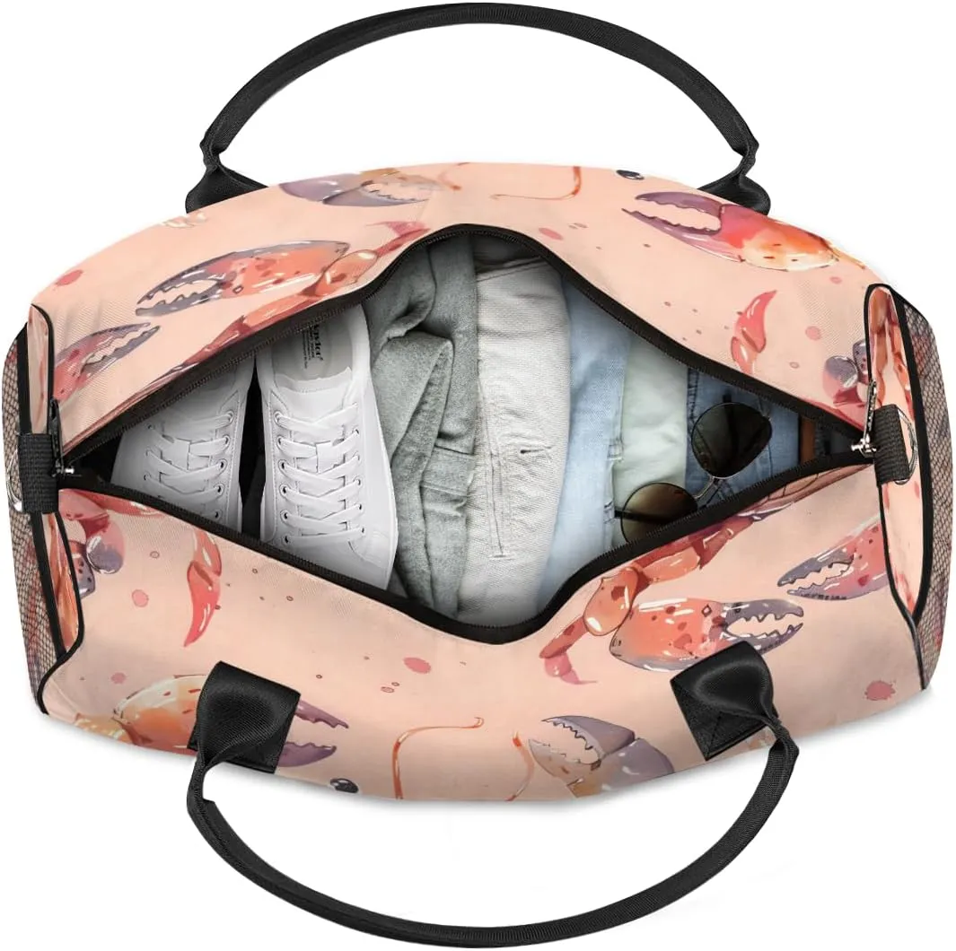 Personalized Animal Crab Travel Duffel Bag with Name, Custom Gym Sport Bag Coastal Animal Carry On Weekend Overnight Duffel Bag for Men Women