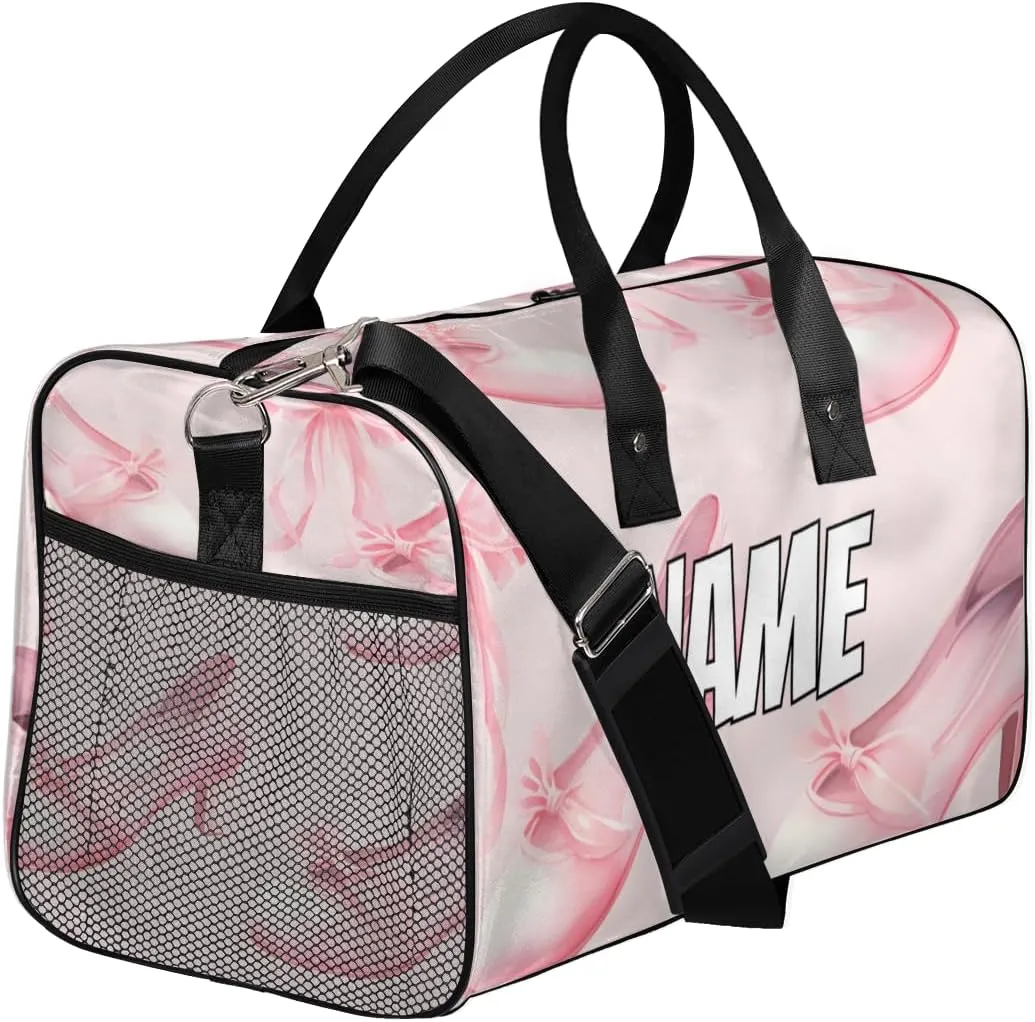 Personalized Ballet Shoes Travel Duffel Bag with Name, Custom Gym Sport Bag Dance Theme Carry On Weekend Overnight Duffel Bag for Men Women