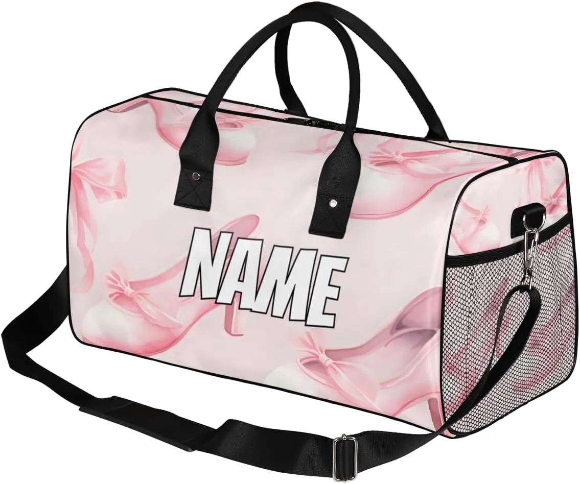 Personalized Ballet Shoes Travel Duffel Bag with Name, Custom Gym Sport Bag Dance Theme Carry On Weekend Overnight Duffel Bag for Men Women