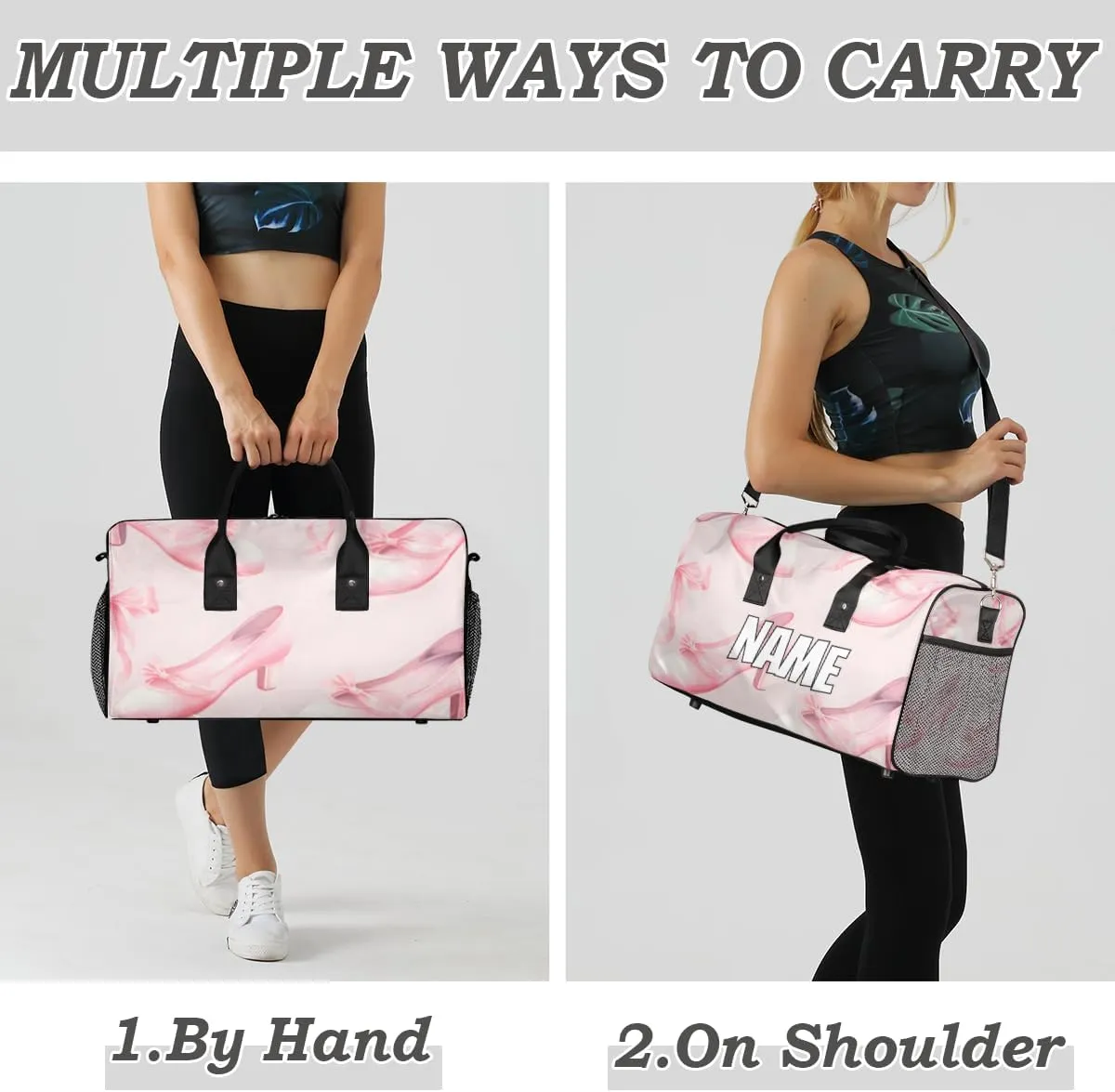 Personalized Ballet Shoes Travel Duffel Bag with Name, Custom Gym Sport Bag Dance Theme Carry On Weekend Overnight Duffel Bag for Men Women