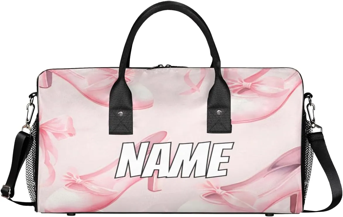 Personalized Ballet Shoes Travel Duffel Bag with Name, Custom Gym Sport Bag Dance Theme Carry On Weekend Overnight Duffel Bag for Men Women