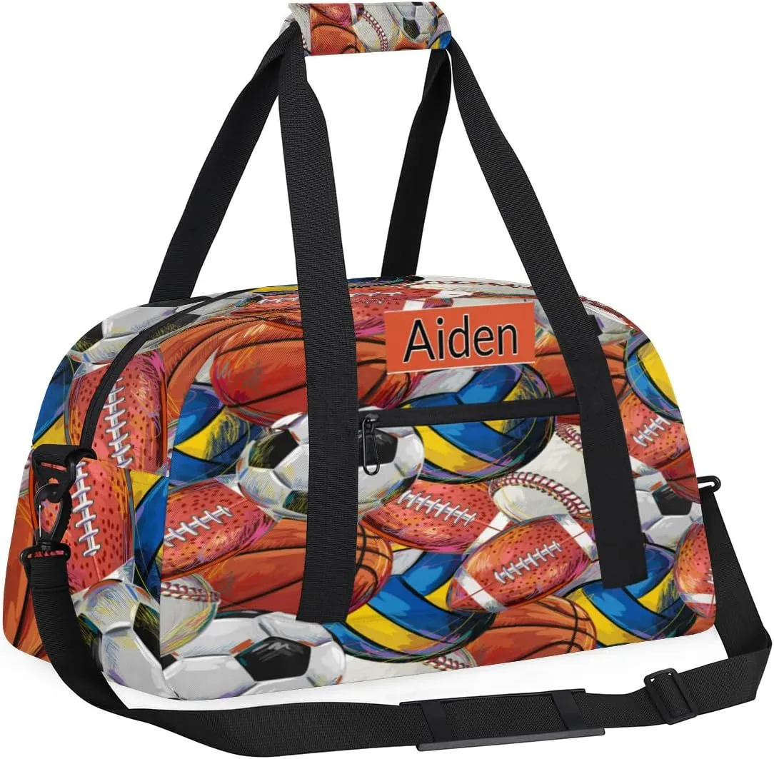 Personalized Baseball Sports Duffel Bag with Name, Men Sport Duffel Gym Training Bag Weekender Bags Athlete Bag Travel Workout Duffel Bag, Painted Balls, Volleyball Basketball Baseball Soccer