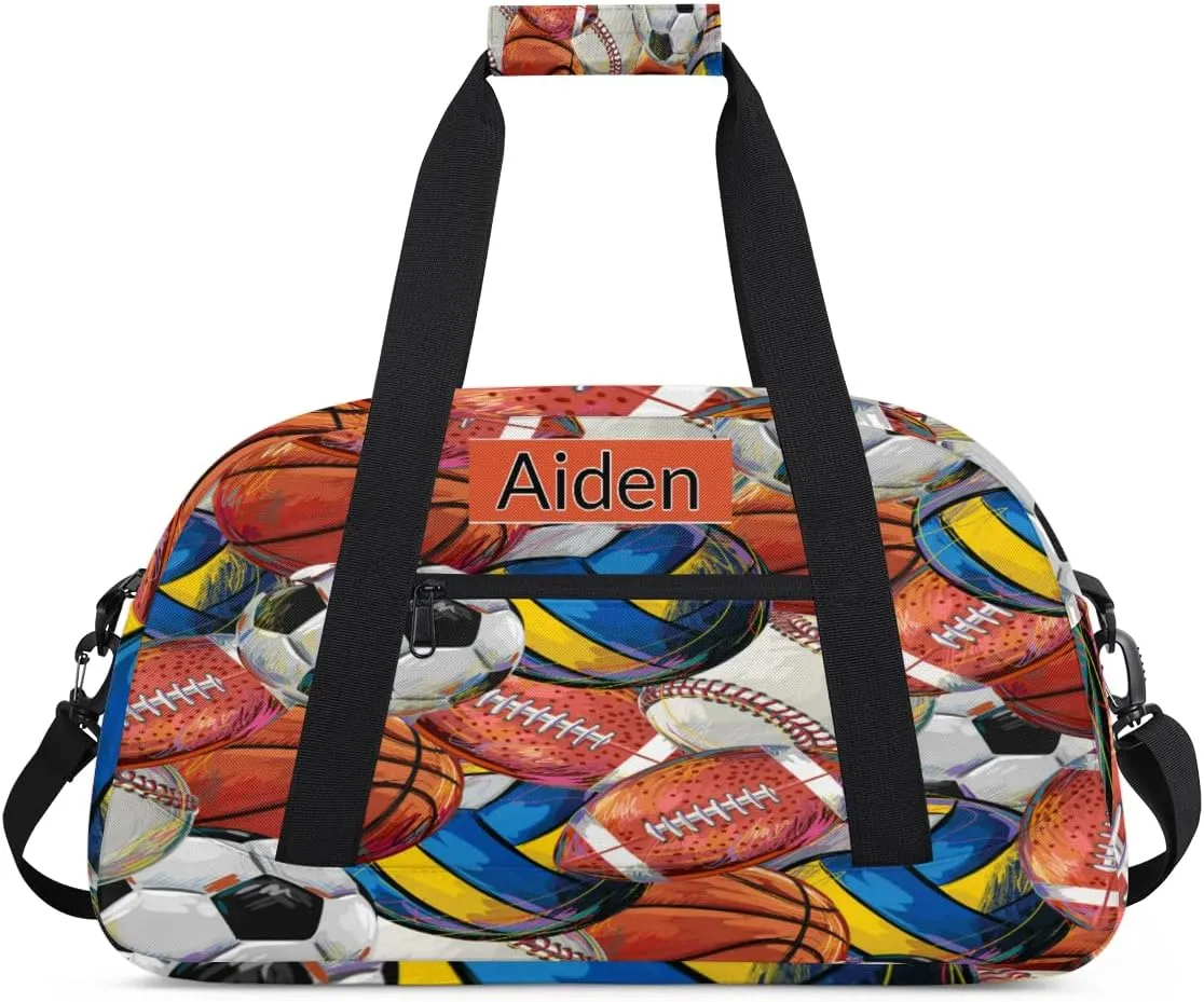 Personalized Baseball Sports Duffel Bag with Name, Men Sport Duffel Gym Training Bag Weekender Bags Athlete Bag Travel Workout Duffel Bag, Painted Balls, Volleyball Basketball Baseball Soccer
