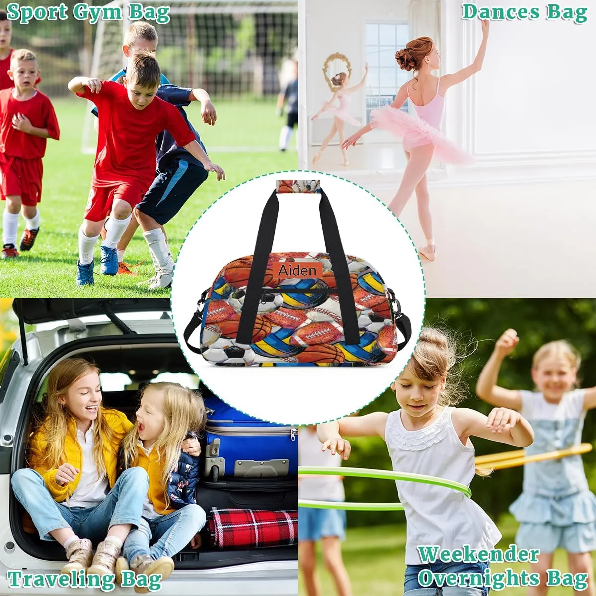 Personalized Baseball Sports Duffel Bag with Name, Men Sport Duffel Gym Training Bag Weekender Bags Athlete Bag Travel Workout Duffel Bag, Painted Balls, Volleyball Basketball Baseball Soccer