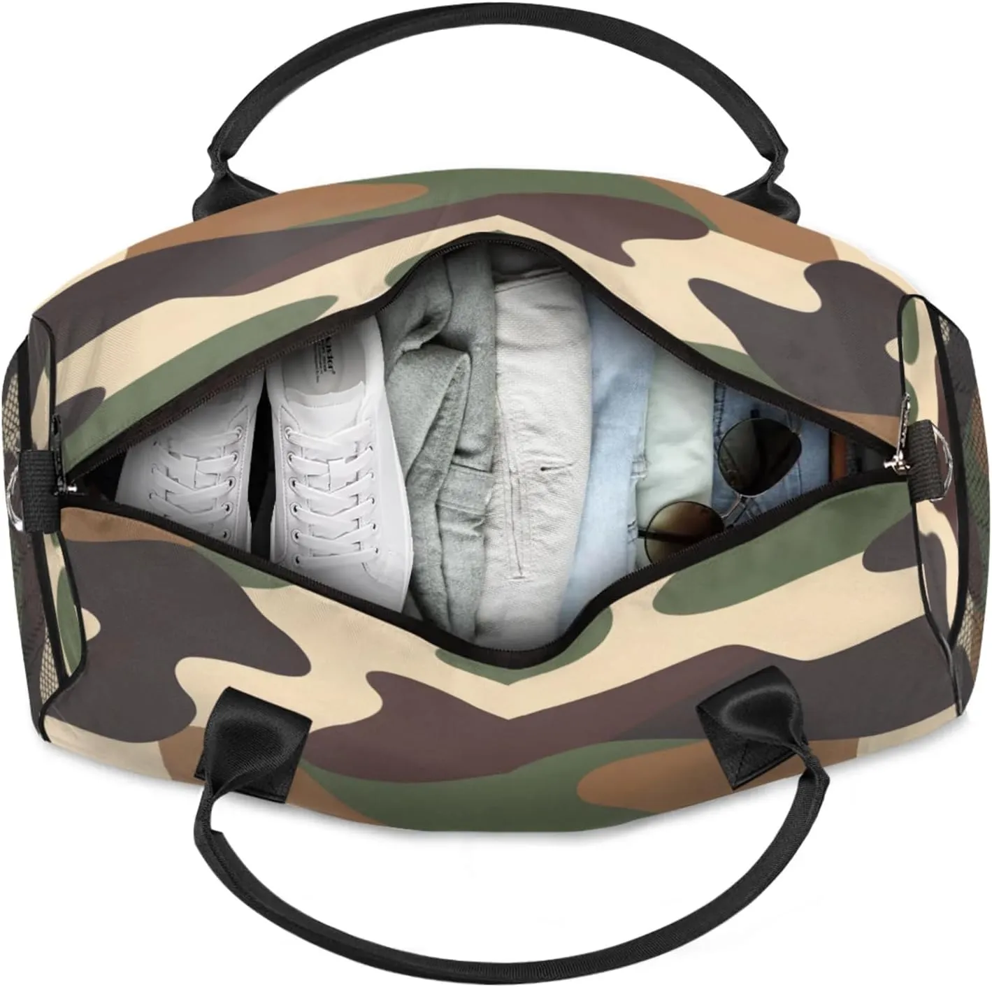 Personalized Black Brown Camo Travel Duffel Bag with Name, Custom Gym Sport Bag Camouflage Carry On Weekend Overnight Duffel Bag for Men Women