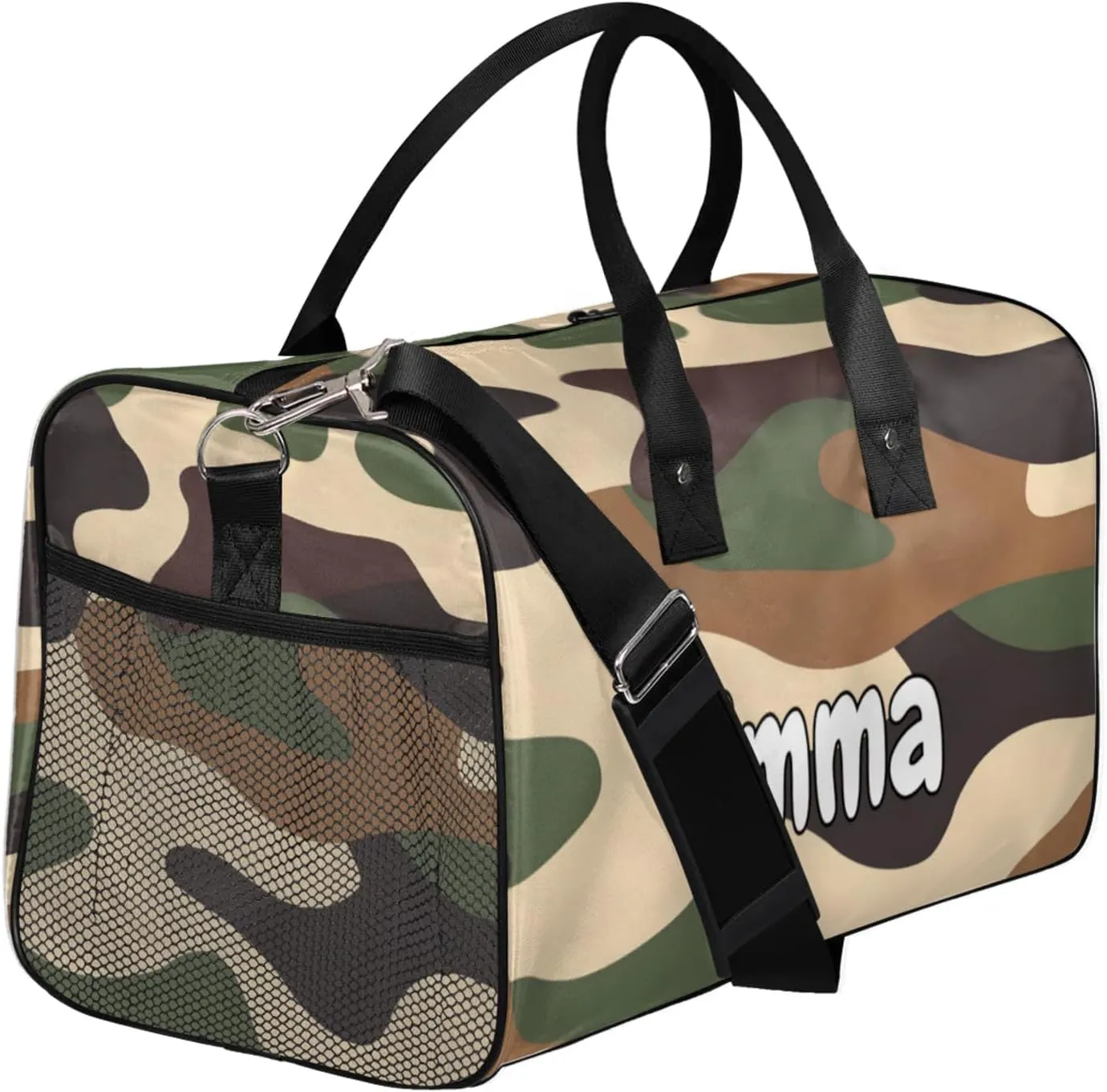 Personalized Black Brown Camo Travel Duffel Bag with Name, Custom Gym Sport Bag Camouflage Carry On Weekend Overnight Duffel Bag for Men Women
