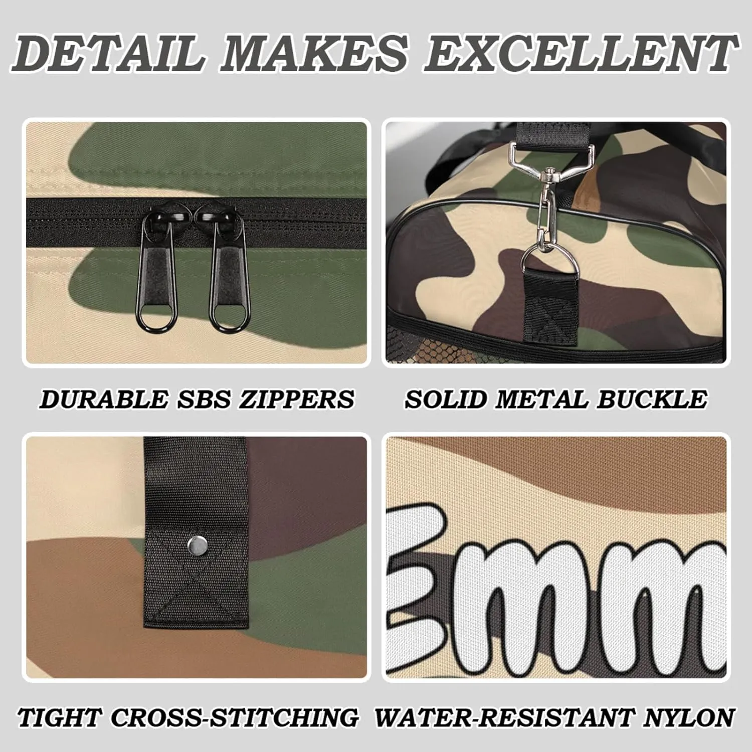Personalized Black Brown Camo Travel Duffel Bag with Name, Custom Gym Sport Bag Camouflage Carry On Weekend Overnight Duffel Bag for Men Women