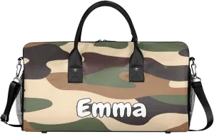 Personalized Black Brown Camo Travel Duffel Bag with Name, Custom Gym Sport Bag Camouflage Carry On Weekend Overnight Duffel Bag for Men Women