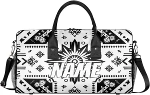 Personalized Bohemia Pattern Travel Duffel Bag with Name, Custom Gym Sport Bag Black Abstract Carry On Weekend Overnight Duffel Bag for Men Women