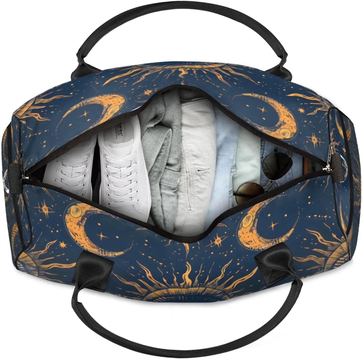 Personalized Boho Moon Eye Travel Duffel Bag with Name, Custom Gym Sport Bag Bohemian Galaxy Carry On Weekend Overnight Duffel Bag for Men Women