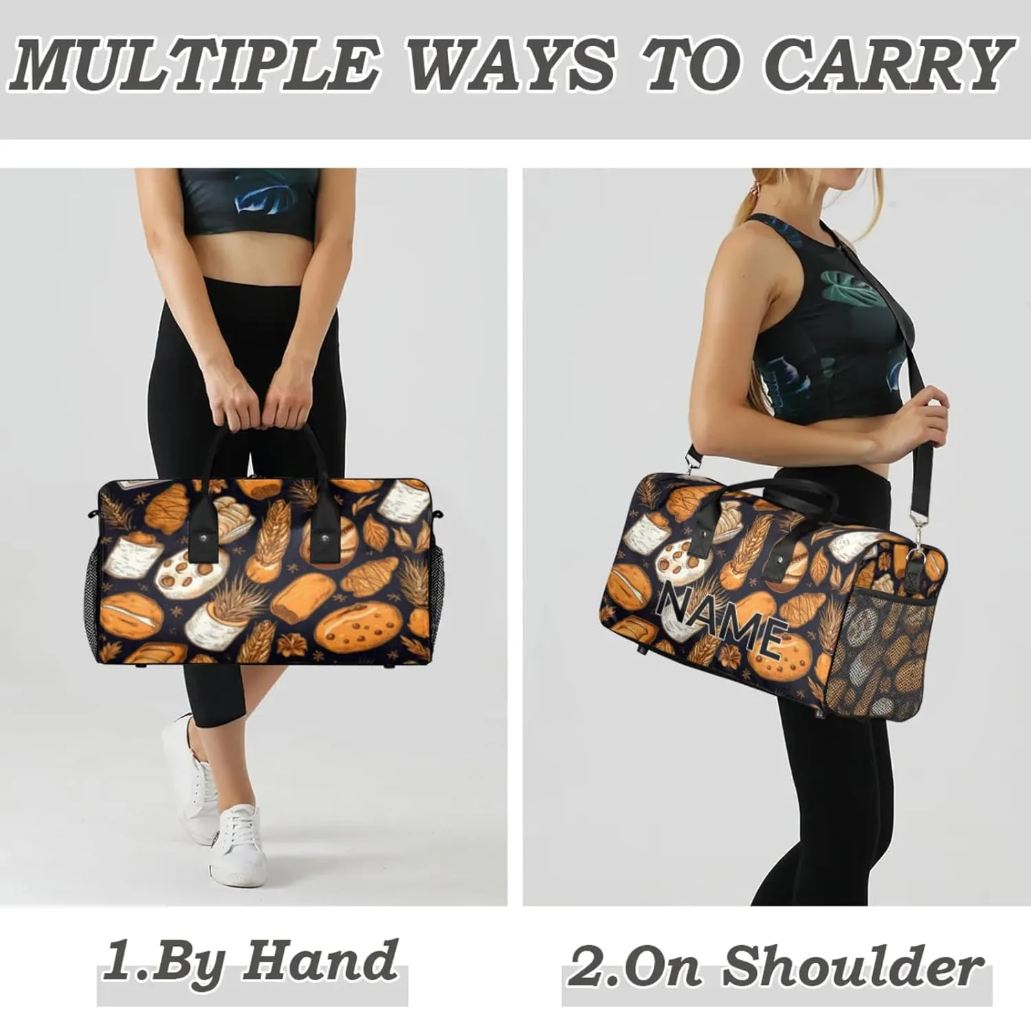Personalized Bread Travel Duffel Bag with Name, Custom Gym Sport Bag Autumn Wheat Bread Carry On Weekend Overnight Duffel Bag for Men Women