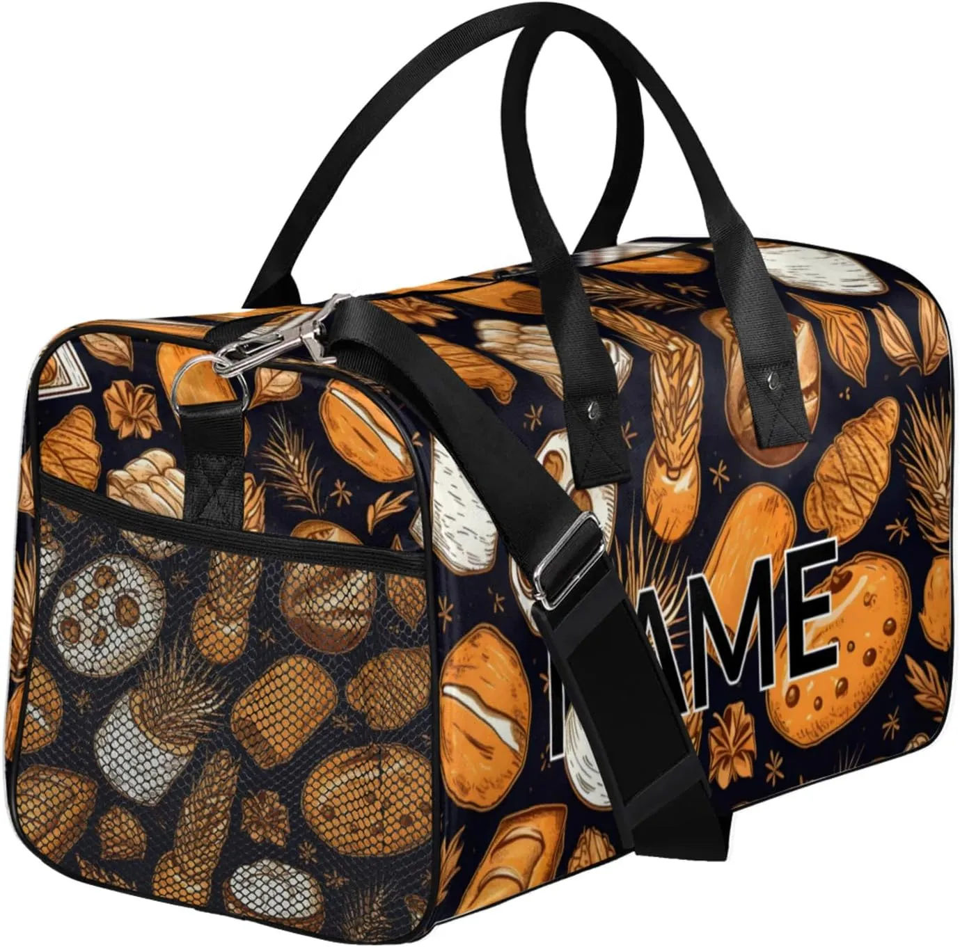 Personalized Bread Travel Duffel Bag with Name, Custom Gym Sport Bag Autumn Wheat Bread Carry On Weekend Overnight Duffel Bag for Men Women