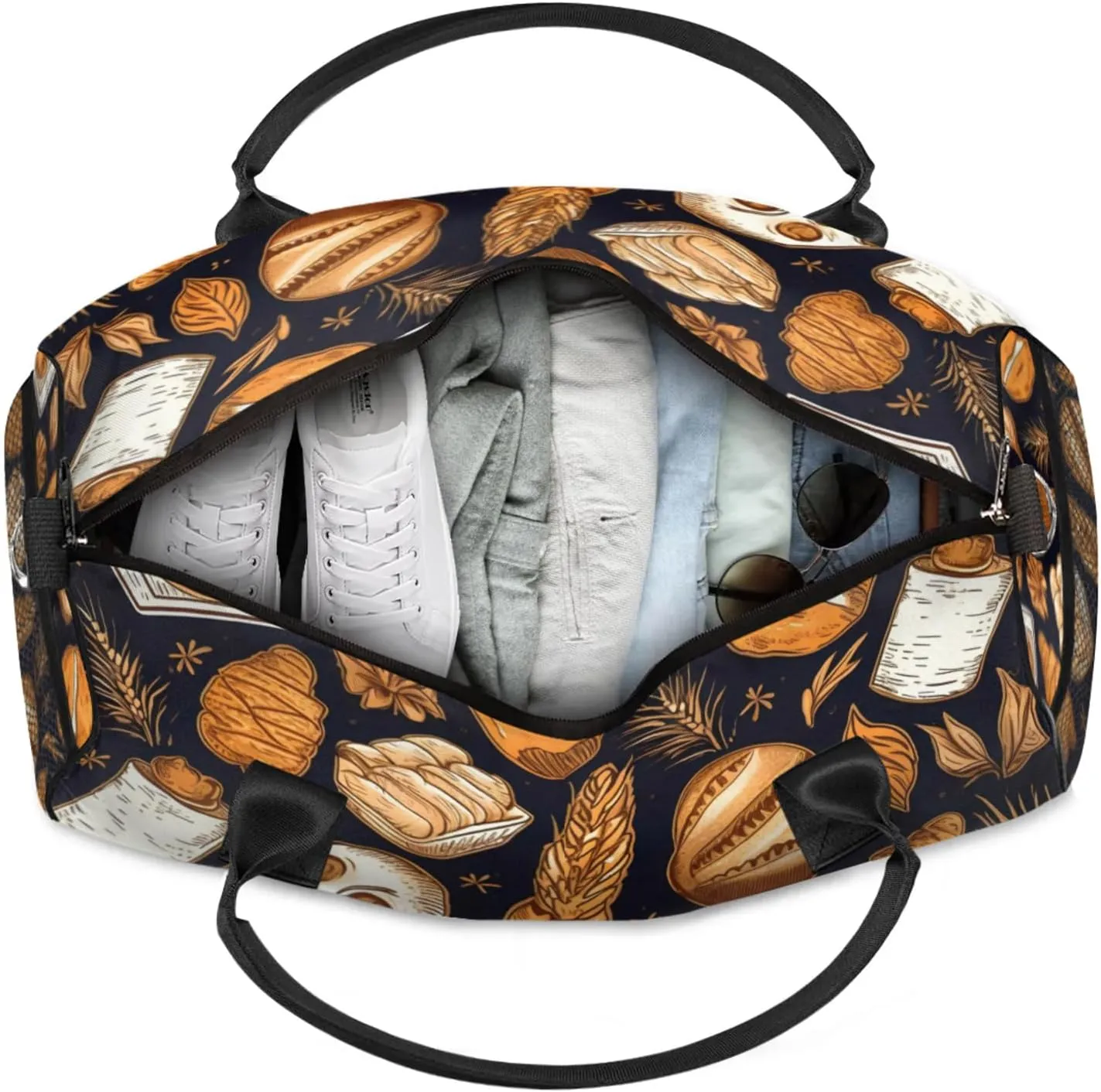 Personalized Bread Travel Duffel Bag with Name, Custom Gym Sport Bag Autumn Wheat Bread Carry On Weekend Overnight Duffel Bag for Men Women