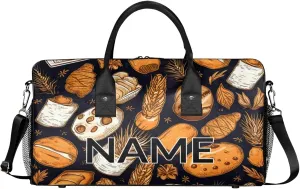 Personalized Bread Travel Duffel Bag with Name, Custom Gym Sport Bag Autumn Wheat Bread Carry On Weekend Overnight Duffel Bag for Men Women