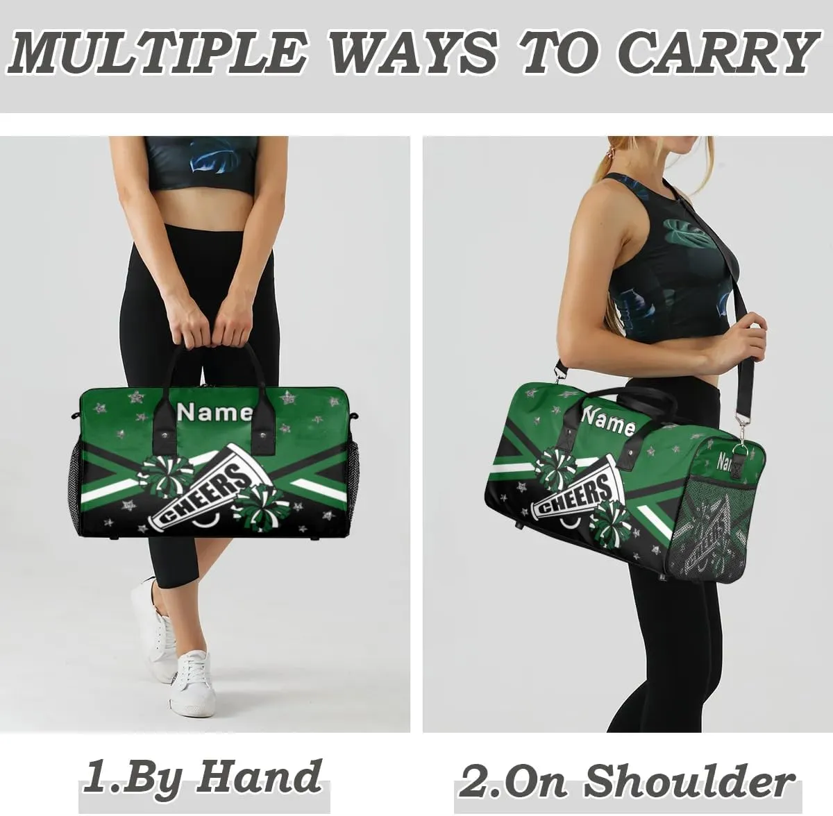 Personalized Cheer Bag Custom Cheerleader Bag with Name Customized Gym Bag Sport Travel Duffel Bag for Women, Dark Green Black