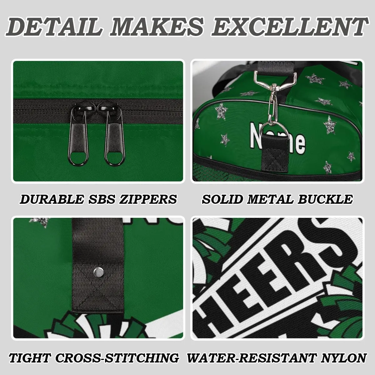 Personalized Cheer Bag Custom Cheerleader Bag with Name Customized Gym Bag Sport Travel Duffel Bag for Women, Dark Green Black