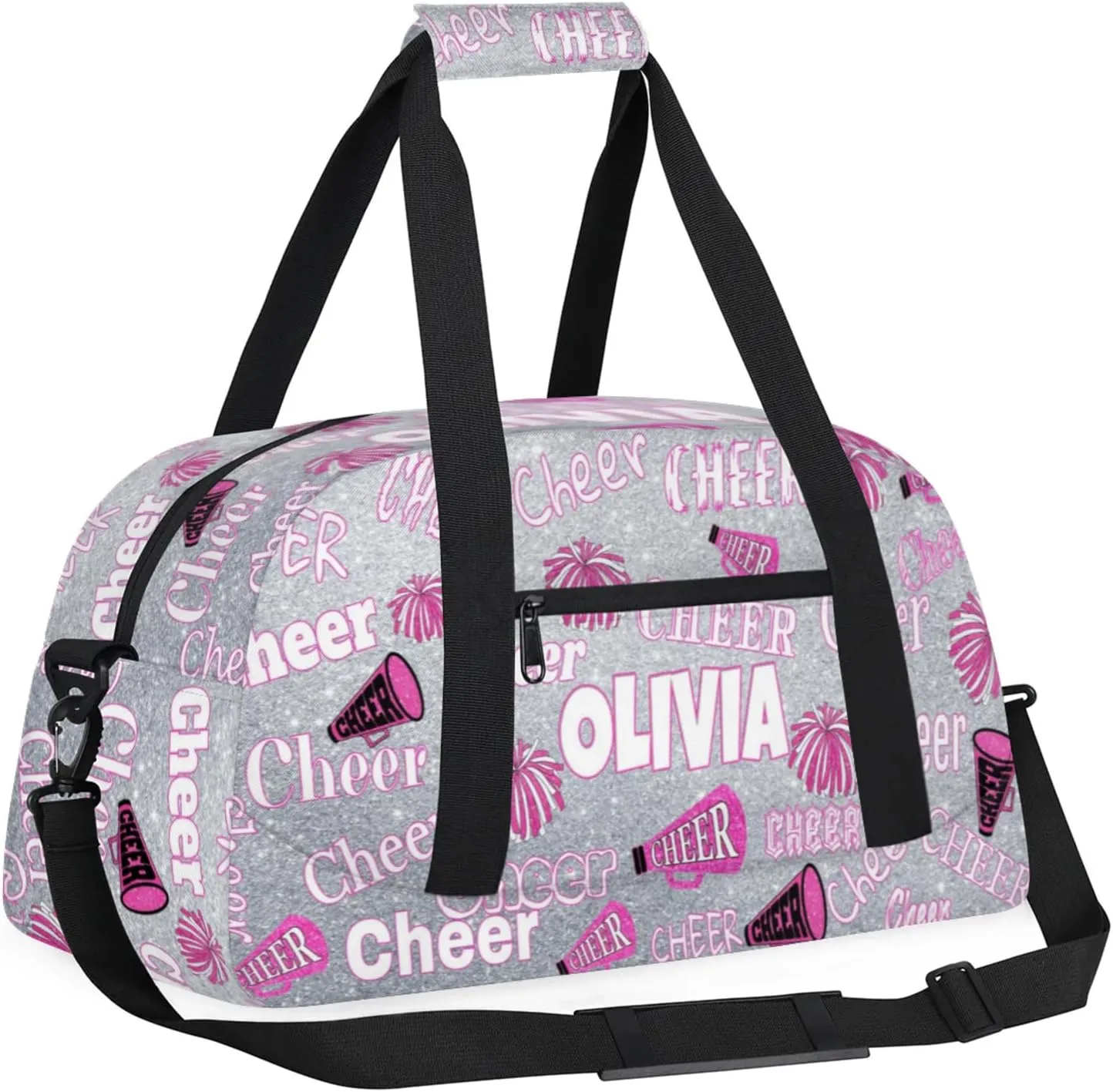 Personalized Cheer Bag for Cheerleaders, Custom Dance Bag Name Overnight Duffel Bag for Practice Gymnastics Ballet Sports Bag, Silver Glittering