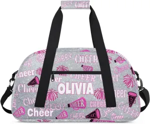 Personalized Cheer Bag for Cheerleaders, Custom Dance Bag Name Overnight Duffel Bag for Practice Gymnastics Ballet Sports Bag, Silver Glittering
