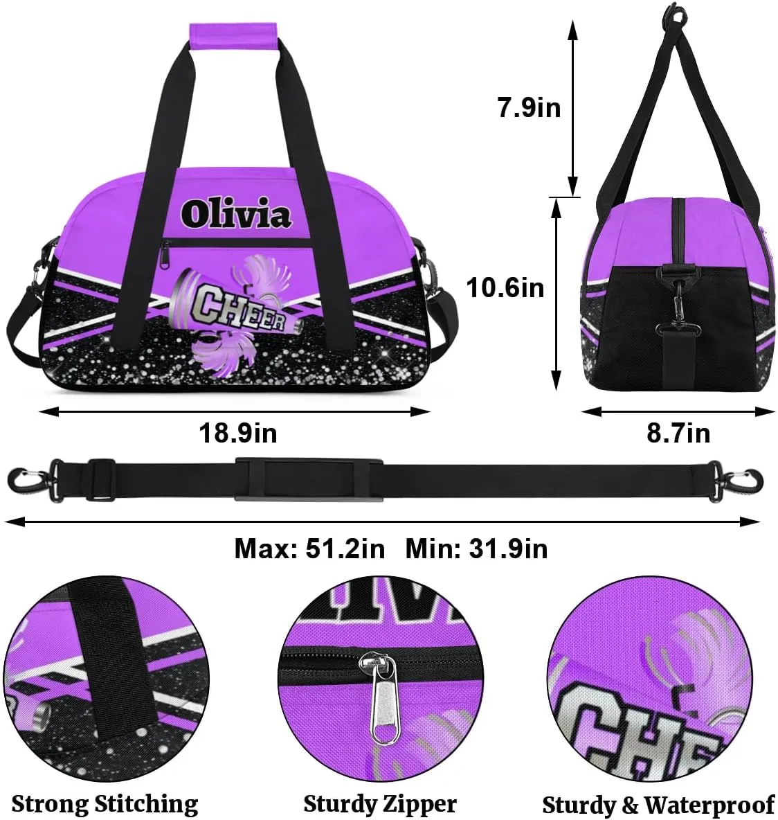 Personalized Cheer Bag Sport Duffel Bag Dance Bag for Girl Gifts, Overnight Duffel Bags Cheerleader for Kids Personalized Gymnastics Duffel Bag Cheerleading Gifts