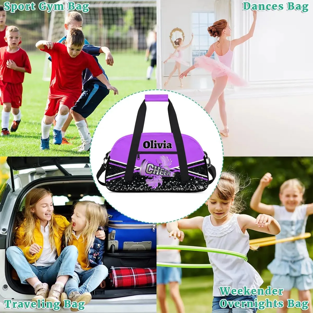 Personalized Cheer Bag Sport Duffel Bag Dance Bag for Girl Gifts, Overnight Duffel Bags Cheerleader for Kids Personalized Gymnastics Duffel Bag Cheerleading Gifts