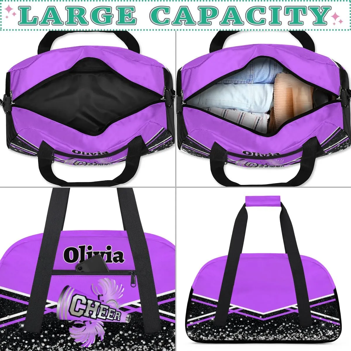 Personalized Cheer Bag Sport Duffel Bag Dance Bag for Girl Gifts, Overnight Duffel Bags Cheerleader for Kids Personalized Gymnastics Duffel Bag Cheerleading Gifts