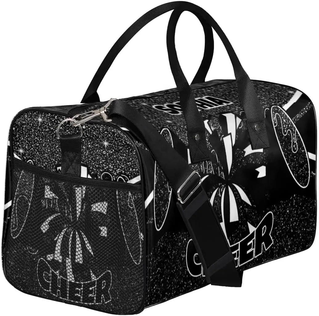 Personalized Cheer Bags for Cheerleaders Custom Sport Duffel Bag Gym Bag Travel Duffle Bag Overnight Weekender Bag with Name Black Glitter Drops