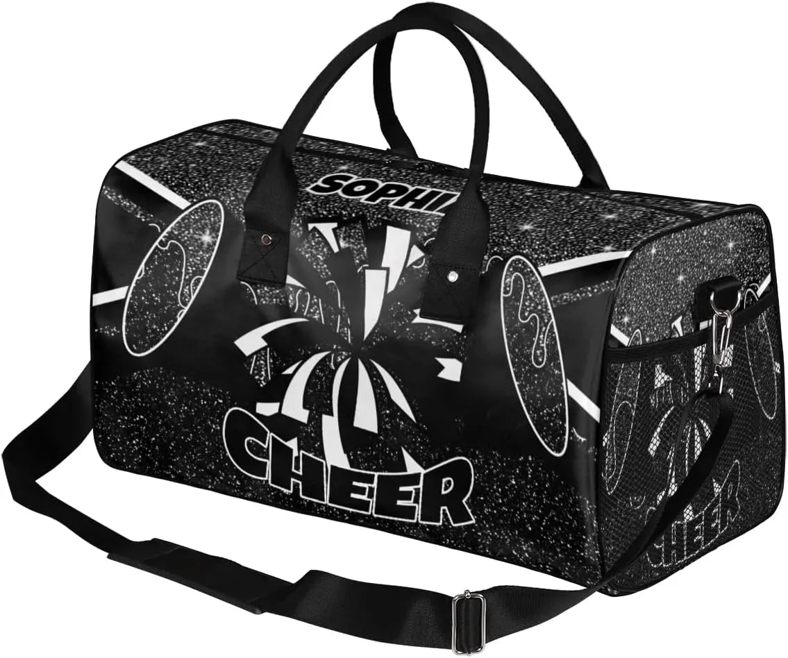 Personalized Cheer Bags for Cheerleaders Custom Sport Duffel Bag Gym Bag Travel Duffle Bag Overnight Weekender Bag with Name Black Glitter Drops