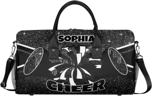 Personalized Cheer Bags for Cheerleaders Custom Sport Duffel Bag Gym Bag Travel Duffle Bag Overnight Weekender Bag with Name Black Glitter Drops