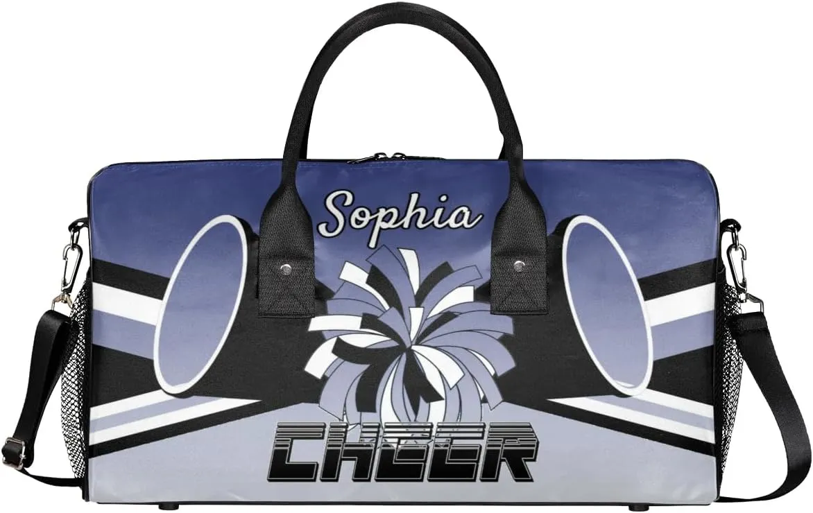 Personalized Cheer Duffel Bag for Cheerleaders, Custom Sports Bag for Women, Custom Cheerleading Travel Overnight Weekender Bag, Cobalt Blue Gradient