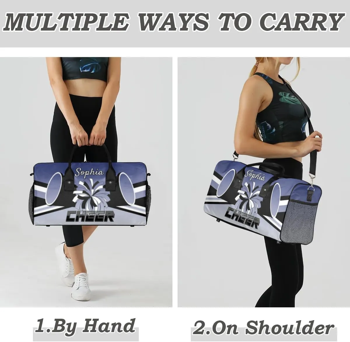 Personalized Cheer Duffel Bag for Cheerleaders, Custom Sports Bag for Women, Custom Cheerleading Travel Overnight Weekender Bag, Cobalt Blue Gradient