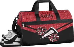 Personalized Cheerleaders Duffel Bag for Girl Women, Custom Name Sport Gym Bag with Shoes Compartment Dance Bag Yoga Overnight Weekender Bag Red Glitter Cheer