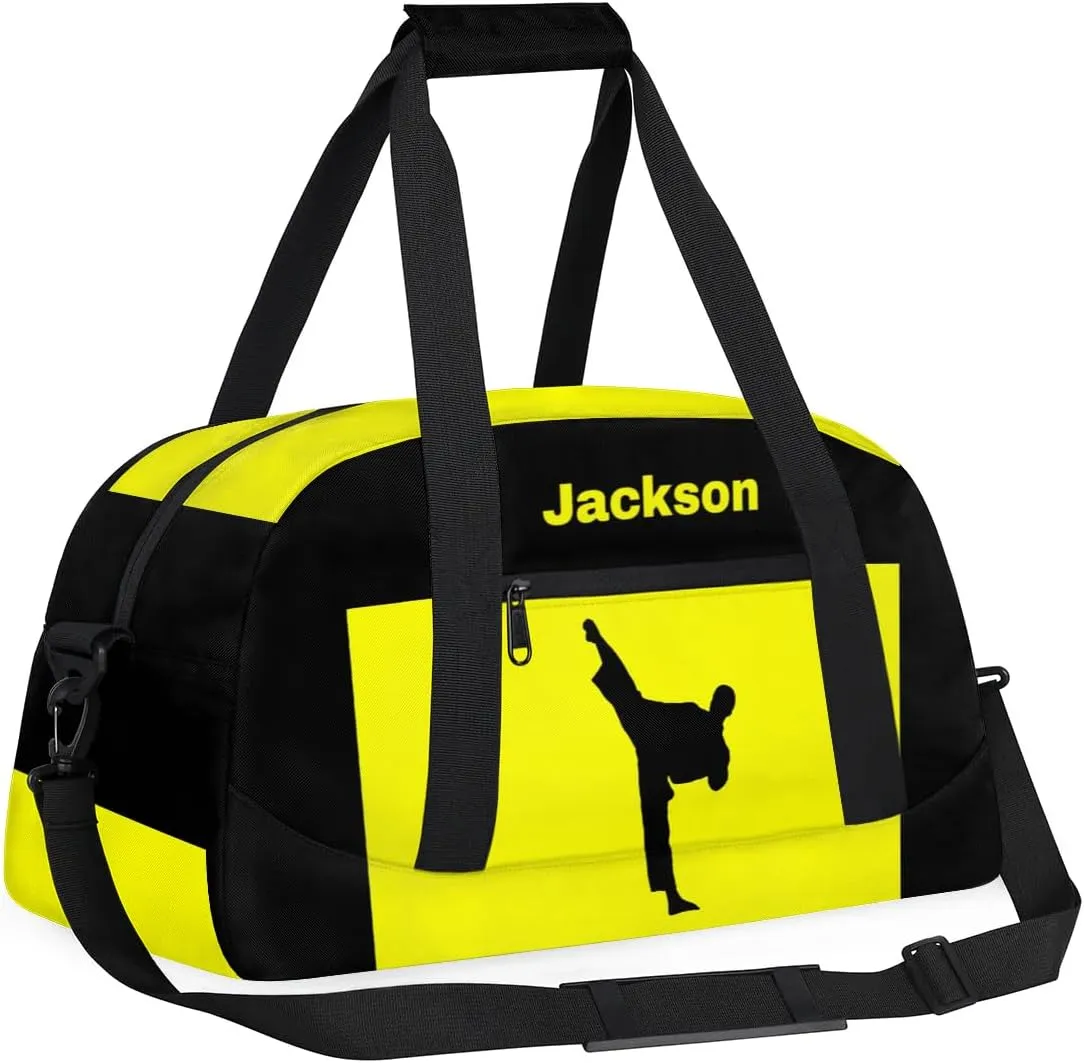 Personalized Custom Kids Duffel Bags for Boys Teen Girls, Customized Sports Gym Bag Travel Duffle Bag, Overnight Weekender Sleepover Bag, Martial Arts Taekwondo Yellow Section 41