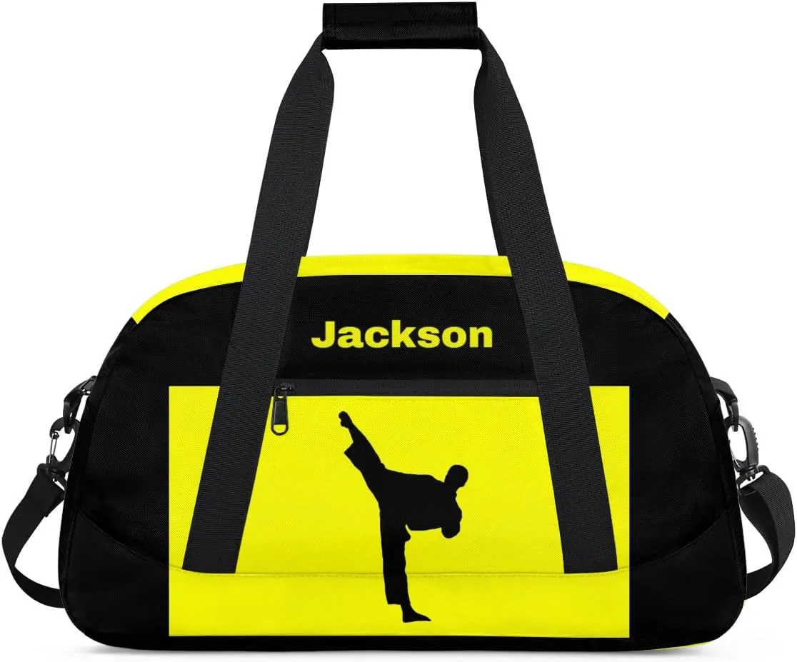 Personalized Custom Kids Duffel Bags for Boys Teen Girls, Customized Sports Gym Bag Travel Duffle Bag, Overnight Weekender Sleepover Bag, Martial Arts Taekwondo Yellow Section 41