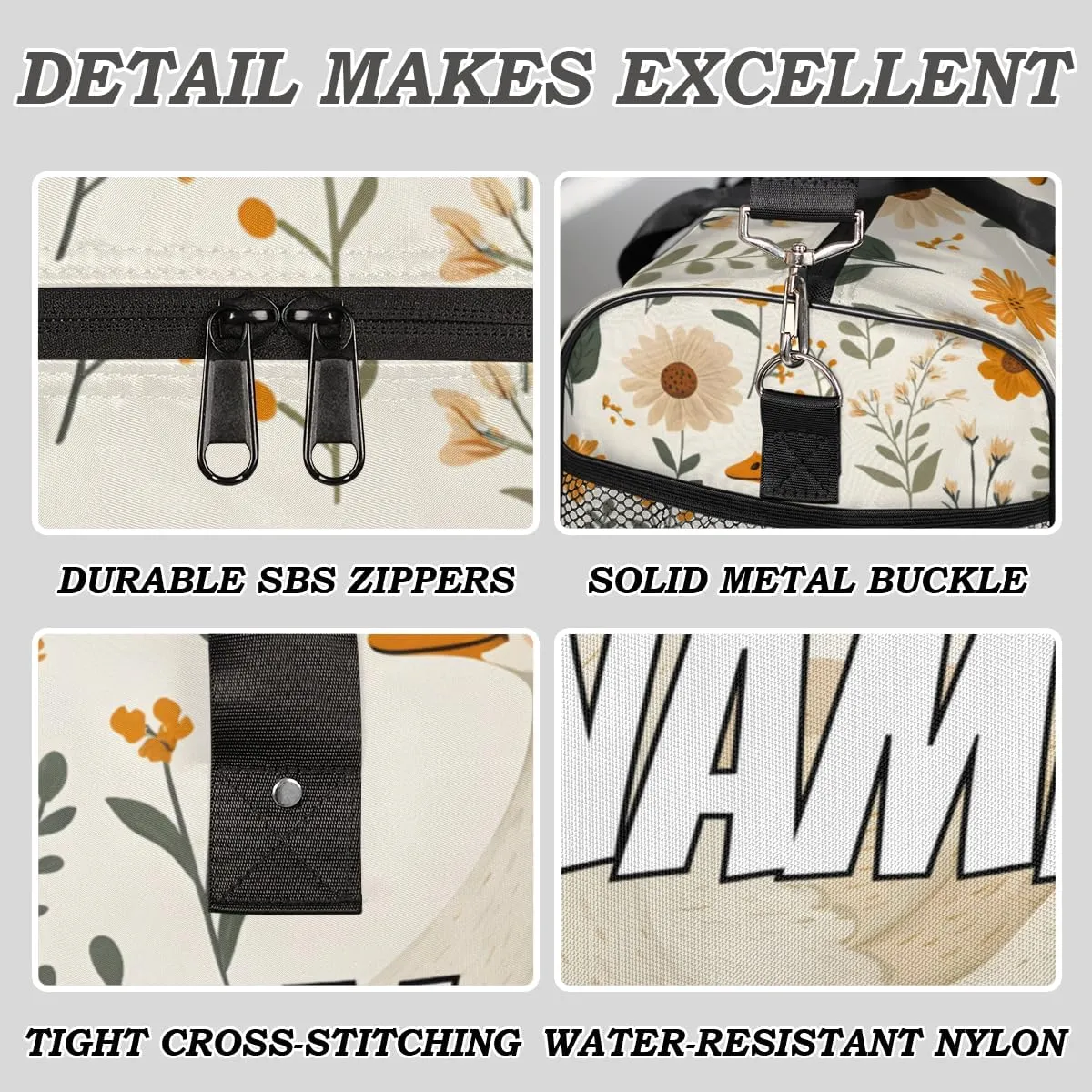 Personalized Cute Goose Travel Duffel Bag with Name, Custom Gym Sport Bag Farmhouse Daisy Carry On Weekend Overnight Duffel Bag for Men Women