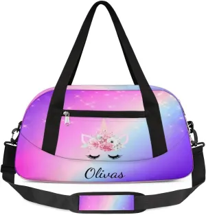Personalized Dance Bag Gym Bag for Girl, Custom Sport Duffel Bag Weekender Bags Travel Duffel Bag Watercolor Unicorn