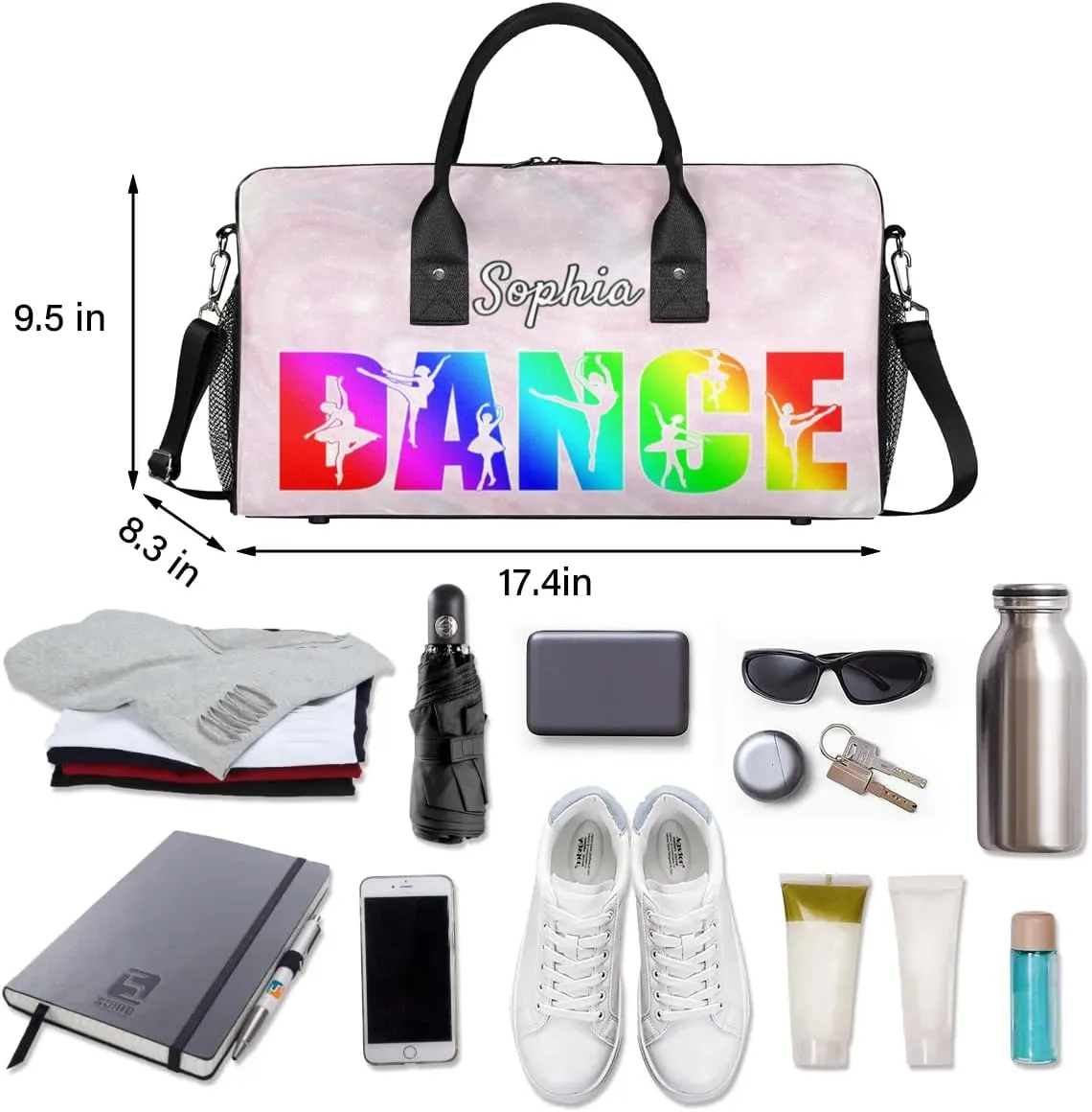 Personalized Dance Bag Gym Bags, Custom Neme Dance Ballet Sports Duffel Bags Weekender Bags Custom Travel Duffel Bag Bag Abstract Glitter