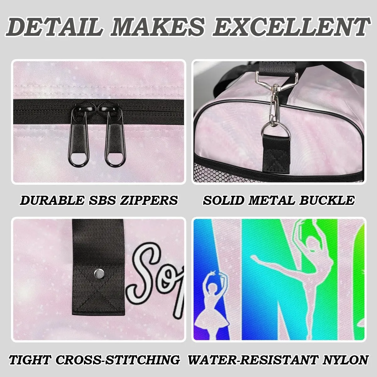 Personalized Dance Bag Gym Bags, Custom Neme Dance Ballet Sports Duffel Bags Weekender Bags Custom Travel Duffel Bag Bag Abstract Glitter