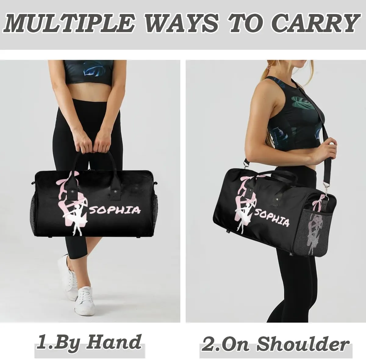 Personalized Dance Bag Travel Duffle Bag Custom Name Sport Gym Bag Carry On Weekender Bag Sleepover Athletic Bag for Women, Black Pinks
