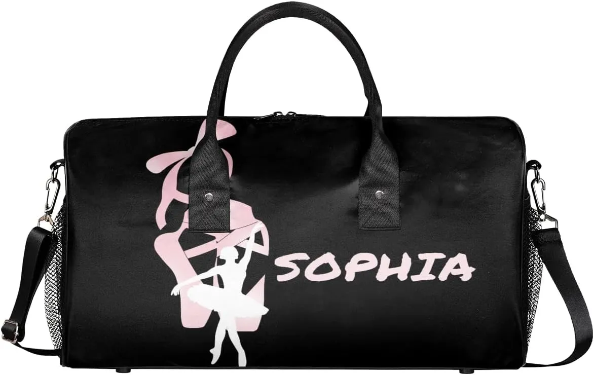 Personalized Dance Bag Travel Duffle Bag Custom Name Sport Gym Bag Carry On Weekender Bag Sleepover Athletic Bag for Women, Black Pinks